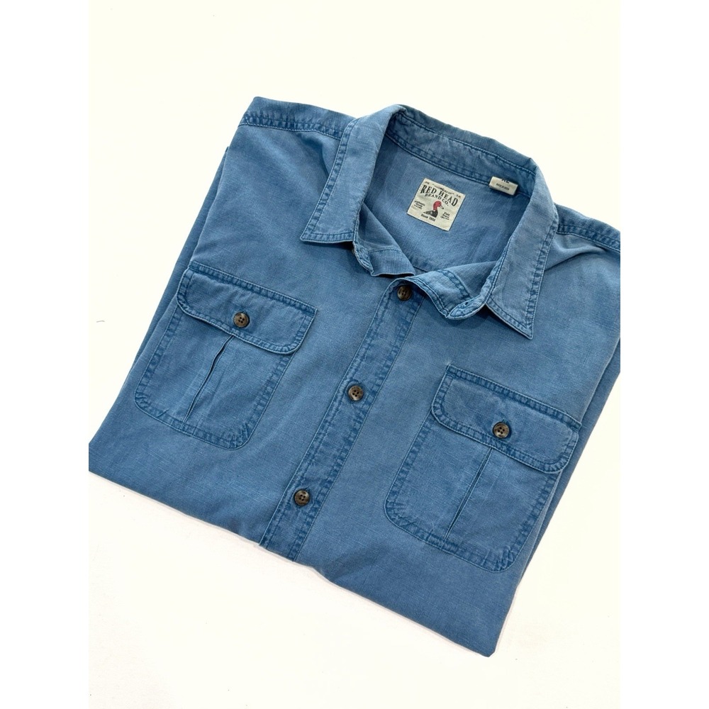 Red Head Brand Co Mens Blue Crosshatch Short Sleeve Button Down Shirt X-Large
